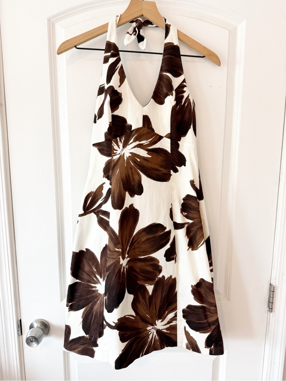 Y2K Chocolate Brown Floral Halter Dress 90’s Size 8